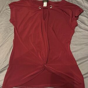 Espresso Burgundy Short Sleeve Top with Knot Accent